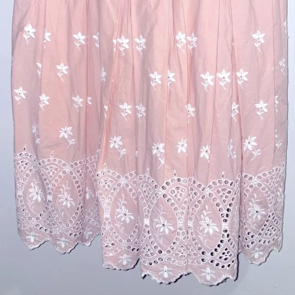 LoveShackFancy Pink Eyelet Mini Dress Size 6  Sleeveless Pleated Boho NWT - Picture 13 of 14